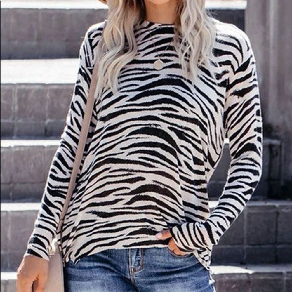 NWOT Zebra Striped Bottoming Knitted Blouse
